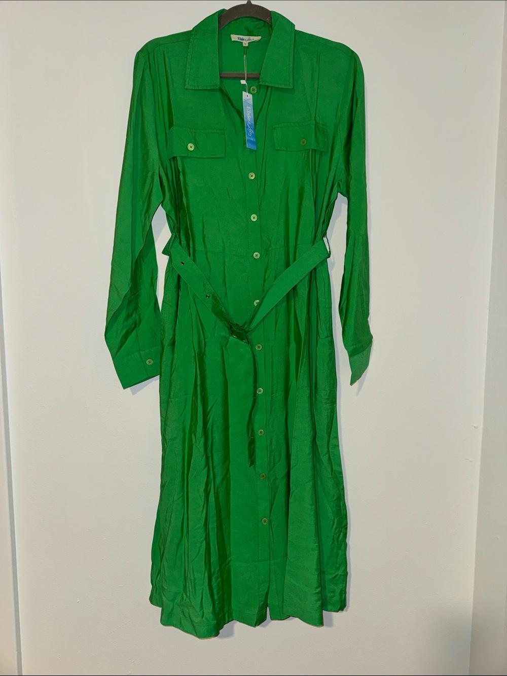 Elsie & Zoey Green Long-Sleeve Shirt Dress with Self-Tie Belt